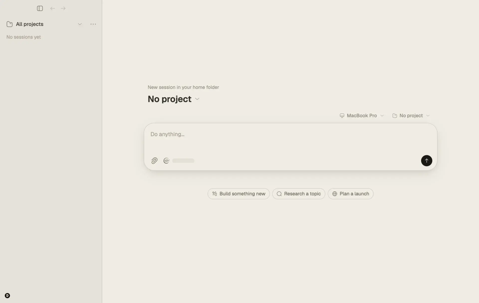 Harness, the native desktop app, ready for a new session